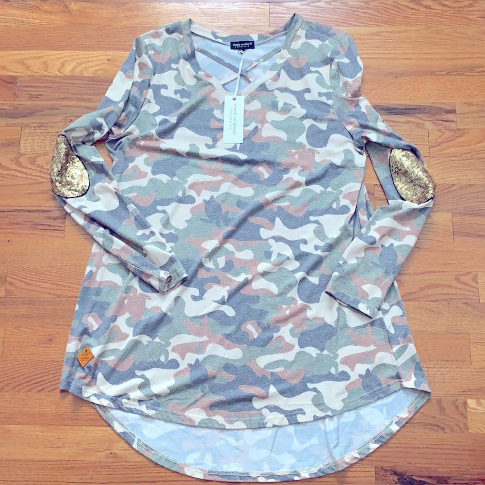 Simply Southern Camo Crosstop Sequin Tunic